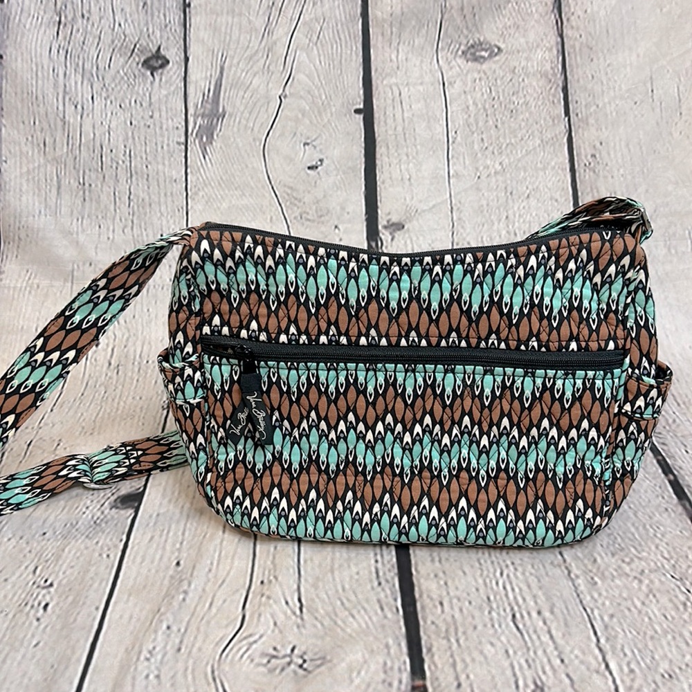 Vera Bradley Brown & Teal Messenger Bag Purse Excellent Condition